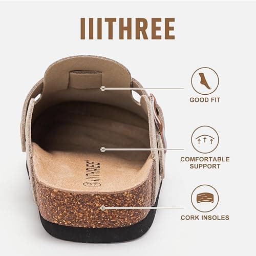 IIITHREE Women's Suede Clogs Cork Footbed Clogs for Women Soft Leather Adjustable Buckle Slip-on Potato Shoes Sandals thumbnail 6