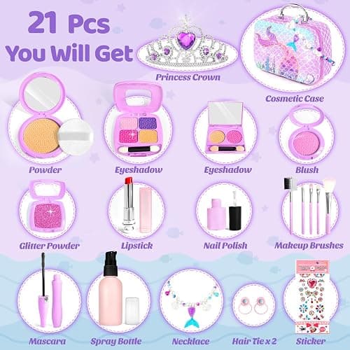 INNOCHEER Pretend Makeup for Toddlers Toys, Fake Makeup Mermaid Toys for Girls Purse, Toddler Makeup Kit Pretend Play Makeup Toys, Toy Mermaid Makeup for Kids, Gifts Toys for 3 4 5 6 7+ Year Old Girls thumbnail 5