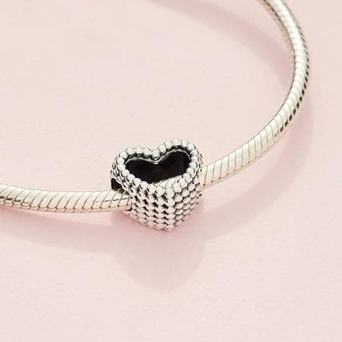 PANDORA Beaded Open Heart Charm - Romantic Heart Jewelry Gift with Gift Box - Textured Beaded Silhouette - Compatible with PANDORA Moments Bracelets - Sterling Silver thumbnail 5