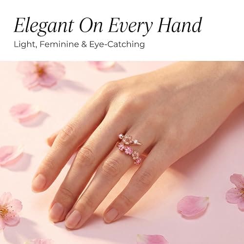 Generisch Pfirsichblütenring, Offener Ring mit rosa Pfirsichblütenzweig, Modeschmuck für Damen thumbnail 3