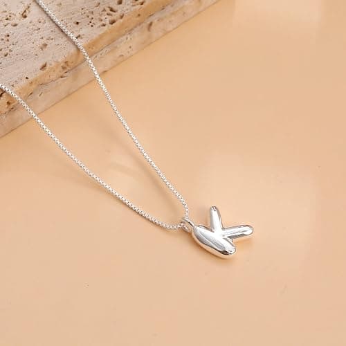 Thaivor Bubble Gold Silver Letter Necklace Initial Necklaces for Women Trendy 14K Dainty Charm Pendant Name Necklace Personalized Jewelry Gift for Women Teen thumbnail 3