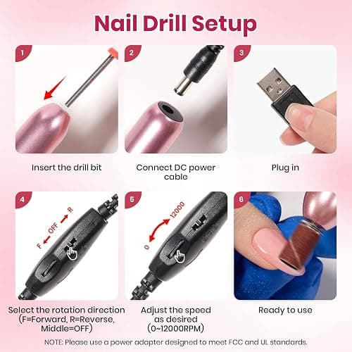 Beetles Electric Nail Drill Kit, 7 Drill Bits 0-12000 RPM Portable Electric Nail File Machine for Gel Polish Removal, Acrylic Dip Nails, Cuticle Care, Prep, DIY Manicure Pedicure Tools at Home thumbnail 7