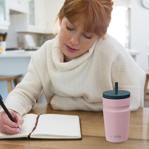 16oz Insulated Tumbler with Lid and Straw Iced Coffee Cup Reusable Stainless Steel Travel Mug Water Bottle Cupholder Friendly for Women Men Her Him (Blush) thumbnail 2