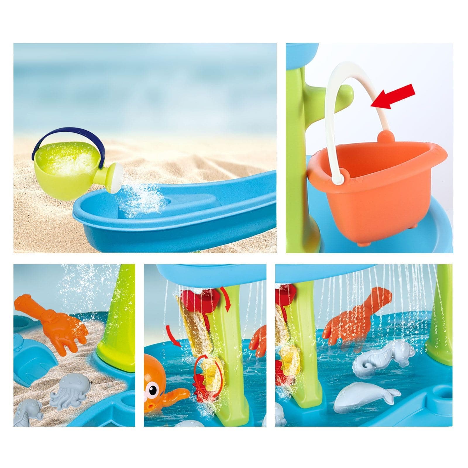 KIDBOT Sand and Water Table,2 Tier Pool Play Toys for Educational Beach Outdoor Activity Summer Backyard Kids Pretend Set thumbnail 4