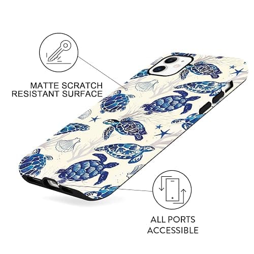 Vulfwela Summer Turtle Phone Case for iPhone 12/12 Pro, Shcokproof Cove for Women Men - White Blue Tortoise Shell thumbnail 6