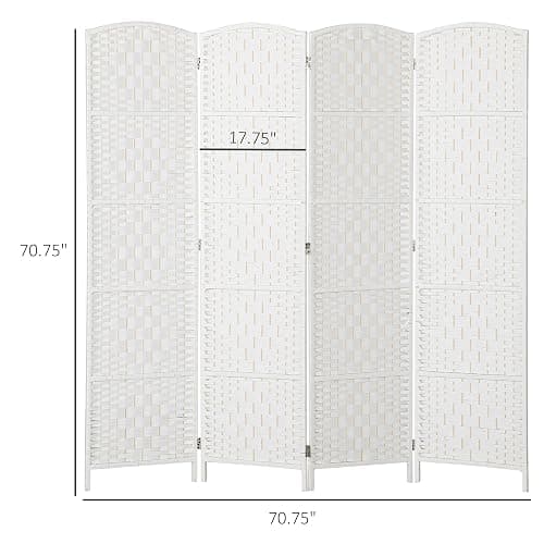 HOMCOM Room Divider 4 Panel, 6FT Tall Folding Privacy Screen, Freestanding Hand-Woven Partition for Room Separation with 360° Hinges, Paper Rope Diamond Weave, White thumbnail 3