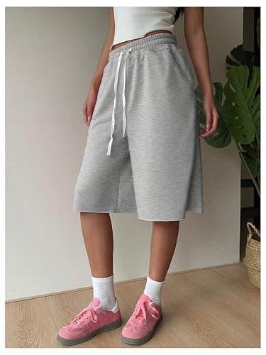 SHENHE Women's Wide Leg Sweat Shorts Drawstring Casual Lounge Sports Knee Length Bermuda Shorts thumbnail 2