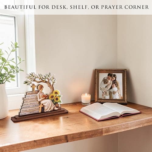 KATINAT Christian Gifts for Women, Bible Verse Desk Decor, God Says I Am Decorative Sign, Inspirational Religious Tabletop Plaque for Office Desk, Home, Prayer Room, Mother’s Day for Her thumbnail 5