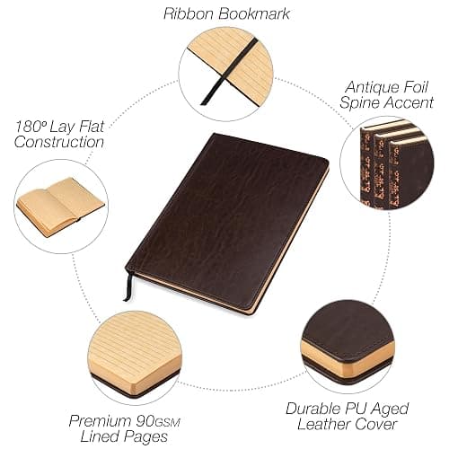Samsill Vintage Hardcover Notebook, 200 Lined Notebook Pages, Brown, 7.5 x 10 Inch thumbnail 3