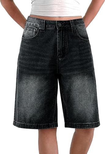 NUFIWI Women Baggy Denim Bermuda Shorts Y2k Straight Denim Shorts | Jean Shorts Womens, Wide Leg, Short Pants, Vintage, Casual, Knee Length, Long Jorts with Pockets, Oversized, Trendy - Image 1