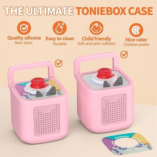 Underhub Silicone Protective Cover for Toniebox 2 Audio Player, Shockproof Anti Slip Silicone Case with Handle, Soft Easy Grip Cover, Easy to Clean Durable Sleeve (Pink) thumbnail 2