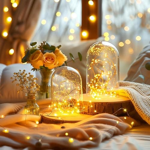 Minetom Fairy Lights Plug in, 33Ft 100 LEDs Waterproof Silver Wire Firefly Lights, Adaptor Included, Starry String Lights for Wedding Indoor Outdoor Christmas Patio Garden Decoration, Warm White thumbnail 5