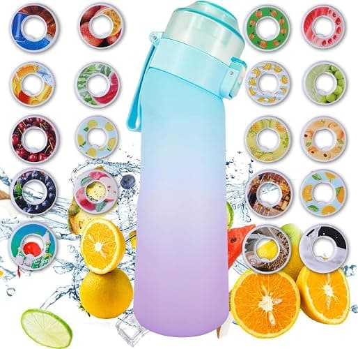 Turgorl Air Scent Water Bottle Flavor Pods 650ML Fruit Fragrance Scented Water Cup BPA Free 0% Sugar For Fitness And Outdoor (Gradient Blue Bottle+12 pods in random flavors) - Image 1