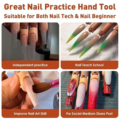 Acrylic Nails Flexible Practice Fake Hand, BORNBYME Nail Training Adjustable Finger Kits, Fake Nails Hands for Nail Beginner Practice with 200 PCS Nail Tips thumbnail 3