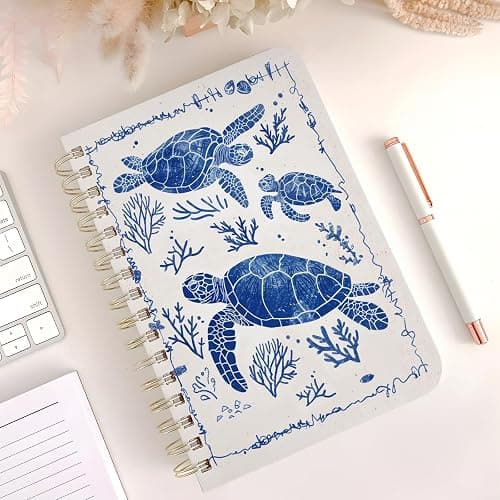 Stanoha Cute Spiral Notebook journal A5 Aesthetic Pretty Floral Design for Women Girls Kawaii with Pocket, 8.5 x 5.7 inch, Turtle - Save Turtle thumbnail 2