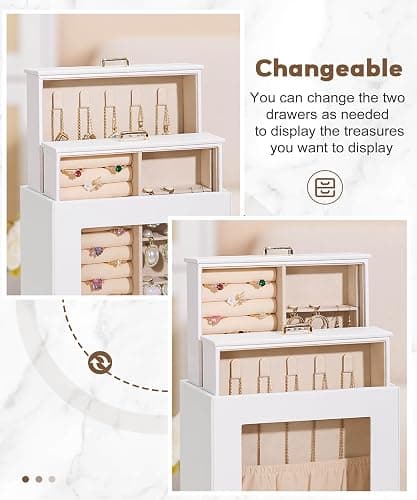 Homde Jewelry Organizer Girls Women Jewelry Box for Necklaces Rings Earrings Gift Bracelets Storage Case (White + Gold) thumbnail 4