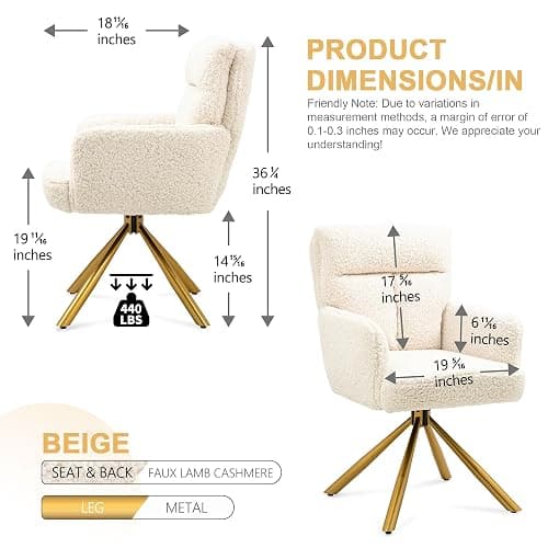 Kiztir Vanity Chair No Wheels Upholstered Teddy Vanity Chair with Back Gold Metal Criss Cross Home Office Desk Chair Boucle Accent Chair Modern Reading Chair Armchair for Living Room, Bedroom (Beige) thumbnail 2
