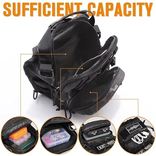 Dovesun Small Fishing Backpack, Waterproof Fly Fishing Sling Pack Tackle Bag with Tackle Boxes thumbnail 3