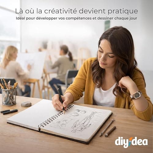 DIYIDEA Carnet de Croquis A5 200 g/m2 100 Pages Spirale Couverture Rigide | Carnet de croquis 200 g/m2, couverture rigide, reliure spirale, pages perforées, pour crayon, fusain, graphite, pastel thumbnail 6