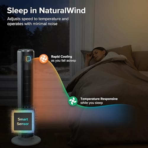 LEVOIT Tower Fan for Bedroom, 90° Oscillating Standing Fan with 28dB Quiet for Sleep, 25ft/s Velocity, 12H Timer, 5 Speeds 4 Modes, Remoter, Bladeless Room Fan for Home, Office, Indoor, 36 inch, White thumbnail 6