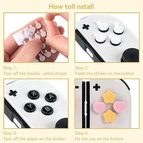 Yocore Cute Switch D-Pad Button Caps Silicone Thumb Grips Set, ABXY Key Buttons Sticker Joystick Cover Caps for Nintendo Switch/OLED - Pink Yellow Stars thumbnail 4