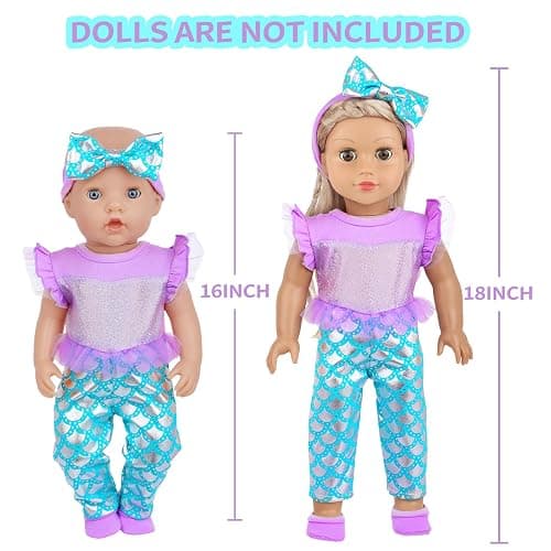 18INDC Baby Doll Clothes 16-18 Inch Mermaid -Themed Baby Dolls Accessories Set - Onesie Outfit, Blanket, Headband, Diaper, Bid, Bottle and Shoes thumbnail 3