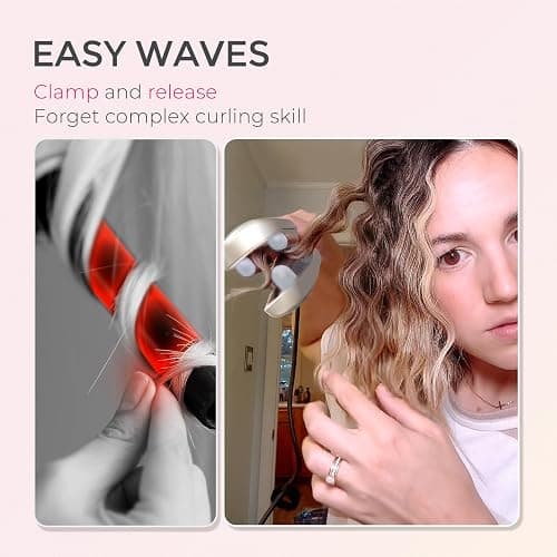 Curling Iron Hair Crimper Waver, TYMO ROVY Beach Waves Hair Curler | Ionic Curling Wand, 3 Barrel Crimper Hair Tool for Women, Dual Voltage, Anti-Scald, Easy to Use, Elegant Gold, 1 Inch thumbnail 2