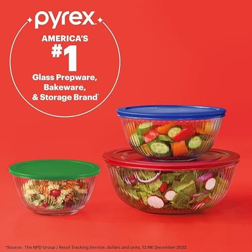 Pyrex Sculpted (3-Pack) Glass Mixing Bowls Set With Lids For Prepping, Baking and Cooking, Preheated Oven, Dishwasher, Freezer, and Microwave Safe thumbnail 5
