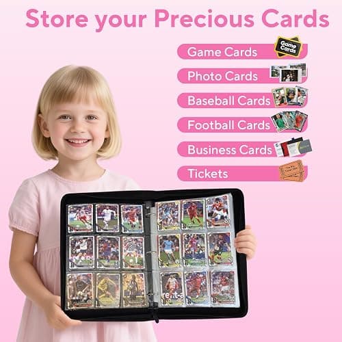 ULLTOON Portable 9-Pocket Trading Card Binder, Holds 1080 Cards | with 60 Removable Sleeves Baseball Card Binder, Compact Card Album Organizer for Game & Sports Cards, Pink Color thumbnail 3