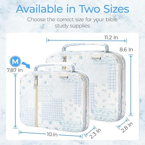 WOBAGMEN Bible Cover Case for Women,Large Bible Tote Bags Organizer Quilted Carrying Case for Girls,Bible Study Supplies Accessories Christian Gifts for Women (Blue Patchwork, M) thumbnail 3