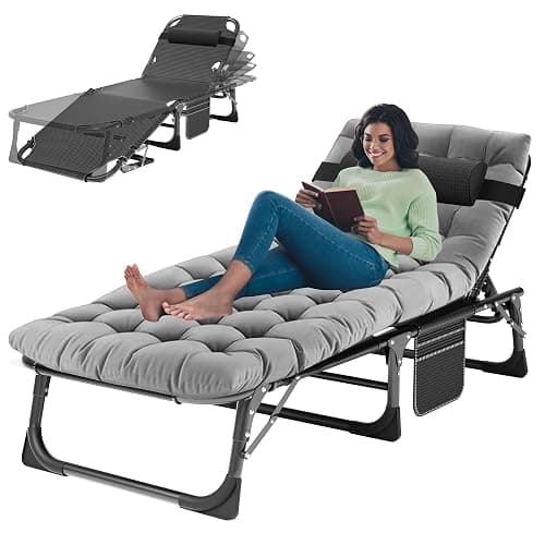 ABORON Patio Lounge Chair, Folding Guest Bed Cot for Adults, 500LB Heavy-Duty Capacity, Portable Extra Bed with Comfort Mat, Quick Fold Design for Indoor Guest Stays & Temporary Use - Image 1