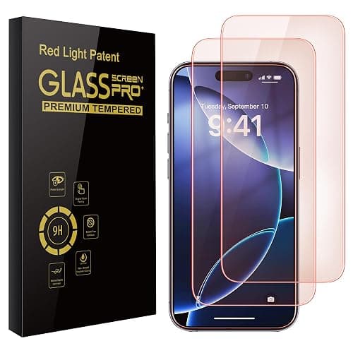 WASOCA 2 Pack Screen Protector for iphone 16 [6.1 inch] with Installation Frame, New Red Light 9H Tempered Glass Screen Protector Upgraded Protection, Anti-Blue Light - Image 1