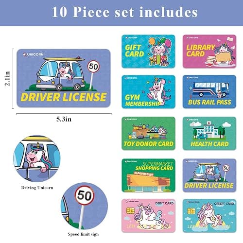 Fake Credit Cards for Kids, Unicorn Play Credit Cards Pretend Debit Credit Cards for Girls 10pcs thumbnail 3