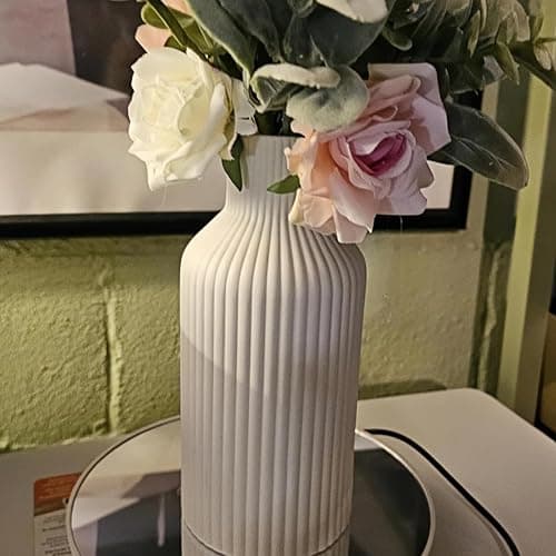 White Ceramic Flower Vase, Minimalist Modern Home Decor, Matte Finish Pampas Grass Vase for Table, Fireplace, Shelf, Mantel, Entryway and Centerpieces thumbnail 7