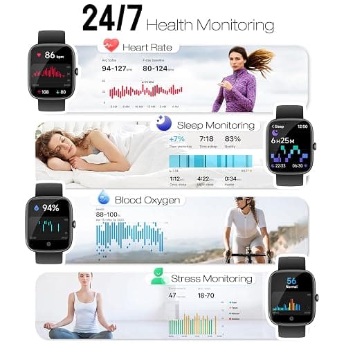 Smart Watch for Women Men, 1.83" HD Fitness Tracker (Answer/Make Call) with 24/7 Heart Rate/Sleep/SpO2 Monitor, IP68 Waterproof, 100+ Sport Modes Smartwatch for iPhone/Samsung/Android (Black) thumbnail 2