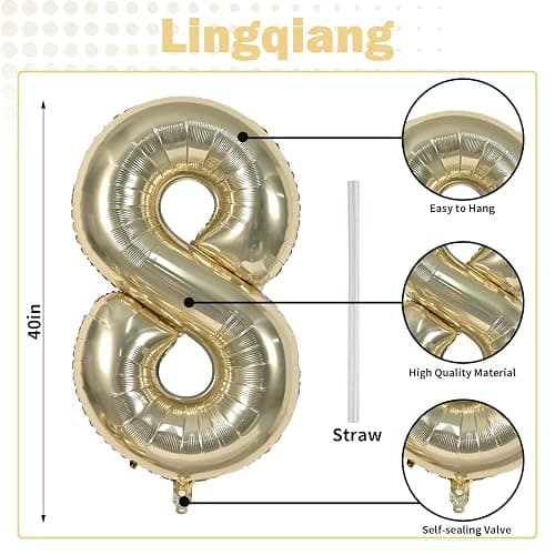 80th Birthday Balloons Champagne Gold for Women, 40 Inch Giant Gold Foil Number 80 Balloons Self Inflating, Light Gold Digit 8 & 0 Helium Balloons for Men 80th Anniversary Party Decorations Supplies thumbnail 3