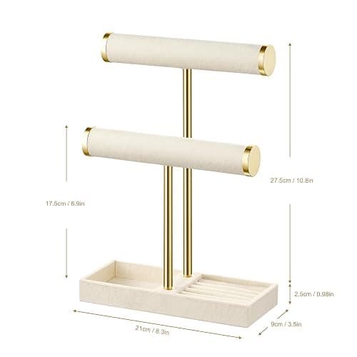 bussdis 2 Tier Bracelet Holder Display - Detachable T Bar Beige Velvet Bracelet Holder, Jewelry Holder Organizer for Bracelet, Necklace, Earrings, Rings thumbnail 3
