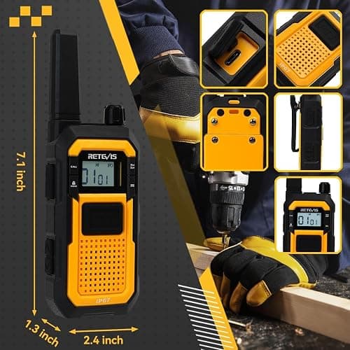 Retevis RB48 Waterproof Walkie Talkies, Heavy Duty Two Way Radio, Advanced Triple Proof, Vibration Call, USB-C, SOS,2000mAh, NOAA, 2 Way Radio(2 Pack) Yellow thumbnail 7
