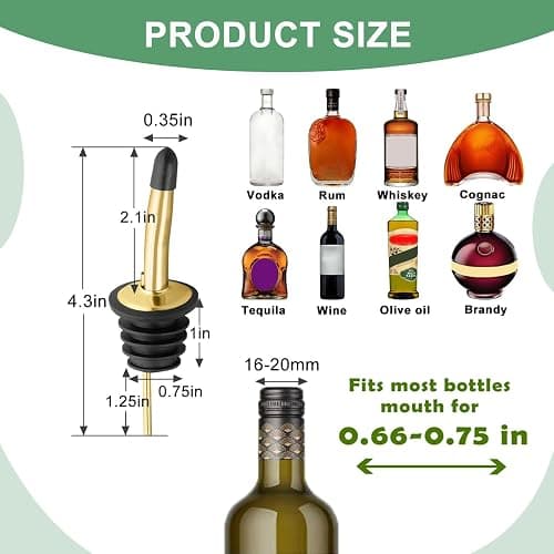 WAFJAMF 6-Pack Stainless Steel Liquor Pour Spouts with Rubber Dust Caps | Olive Oil Dispenser, Fits Wine Bottles, Smooth Steady Flow, Durable Leakproof, Home Bar Essentials thumbnail 3