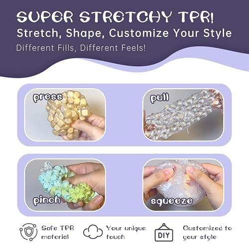 Anergoo DIY Stress Ball Making Kit-Easy DIY- 15 TPR Skins, Total 14oz of Various fillers, Create ASMR Anxiety Relief Toys, Handmade Squishy Stress Balls, Squishy Maker,Self-Care Gifts for Women thumbnail 4