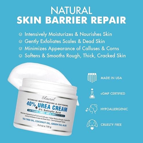 Ebanel Urea Cream 40% plus Salicylic Acid 2%, Foot Cream for Dry Cracked Heels Feet Knees Elbows Hands, Foot Dead Skin Cuticle Callus Remover Toenail Softener, Keratolytic Skin Barrier Repair thumbnail 3
