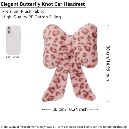 UINSUE Car Neck Pillow 2PCS Plush Bowknot Car Headrest Pillow – Comfortable Neck Support for Driving Soft Touch Fabric Car Pillow Cute Girl-Style Interior Decor (Pink Leopard) thumbnail 2