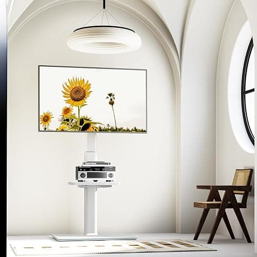 AX WABER Universal Floor TV Stand with Mount 70 Degree Swivel 9 Level Height Adjustable and Space Saving Design for Most 27 to 65 inch LCD, LED OLED TVs White thumbnail 7