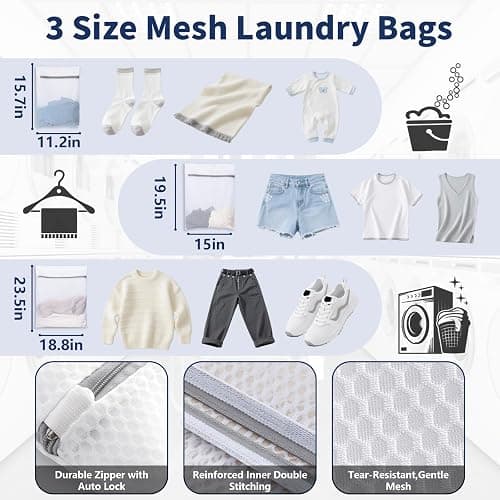 WELIDAY Laundry Bag Backpack with 3 Sizes Mesh Wash Bags and Shoulder Straps Foldable Clothes Hamper Bag with Drawstring Closure for College, Apartment, Laundromat (Black) thumbnail 3