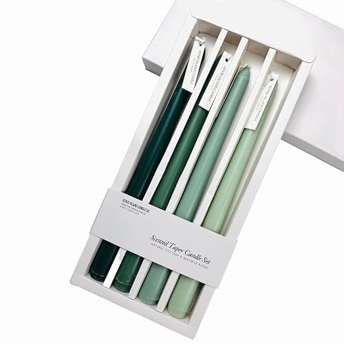Christmas Green Taper Candles 10'' Non-Toxic Green Shades Ombre Colored Candle Sticks Set of 4 | Natural Soy Candlesticks Colorful Decor Centerpiece Amber Sandalwood Scented thumbnail 3