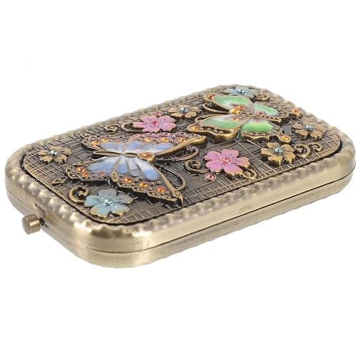 1pc Vintage Double-Sided Foldable Makeup Mirror Compact Portable Travel Cosmetic Mirror for Women High-Definition Present thumbnail 4