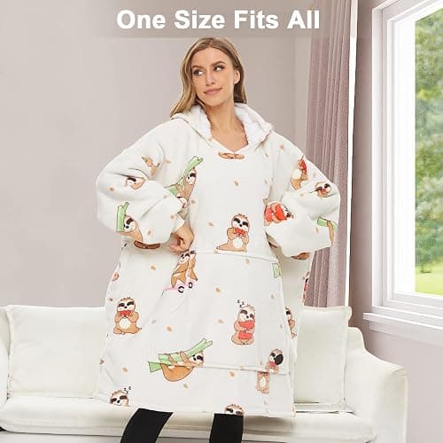THREE POODLE Wearable Blanket Hoodie for Women, Oversized Sherpa Sweatshirt Blanket for Adults Men, Cozy Sloth Hooded Blankets, Gifts for Teen Girls Women Mom Sister thumbnail 4