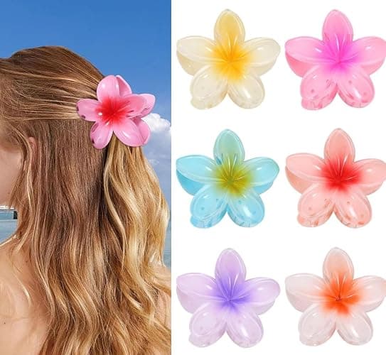 Apprise Deals hair clips,6 Pcs Flower Hair Clip,Nonslip Flower Claw Clips claw clips for thick hair Strong Hold Hawaiian Claw Clip for Medium Thick Hair Claw Clips for Women and Girls - Image 1