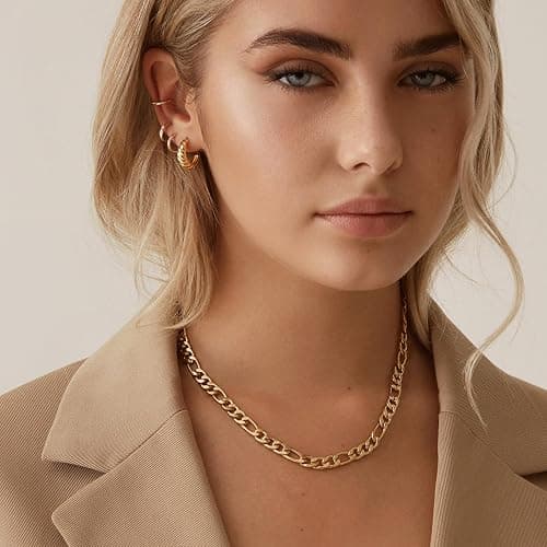 HZMAN Men Women 24k Real Gold Plated Figaro Chain Stainless Steel Necklace, Wide 3mm 5mm 7mm 9mm thumbnail 4