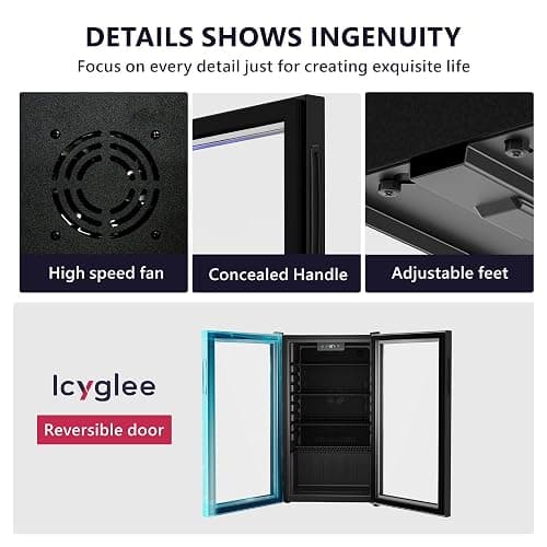 Icyglee Beverage Refrigerator Cooler, 126 Can Mini Fridge with Glass Door for Wine, Soda Beer, Beverage Cooler for Home, Bar, Office with Adjustable Removable Shelves, Black thumbnail 5